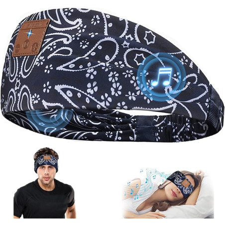 Bandeau ecouteurs pour dormir bleutooth, masque nuit sommeil casque anti bruit adulte, original bandeau ecouteur de musique spor