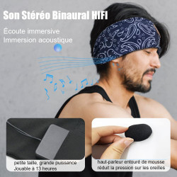 Bandeau ecouteurs pour dormir bleutooth, masque nuit sommeil casque anti bruit adulte, original bandeau ecouteur de musique spor