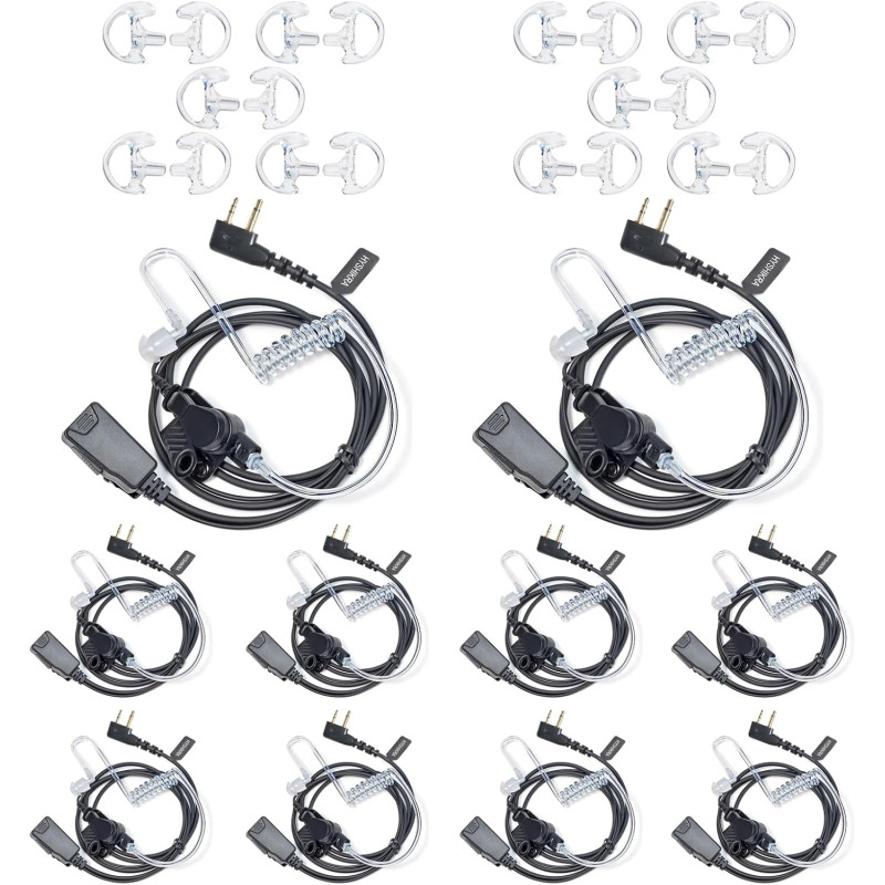 2 Broches Casque avec Microphone PTT pour Le Personnel de sécurité | compatible avec Midland G7 pro G8 G9 pro M24 M24 Plus M48 M