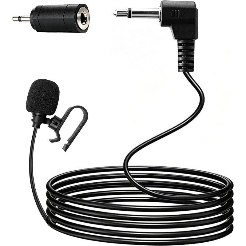 Microphone Voiture 3,5 mm Externe avec Adaptateur 2,5 mm et Pince en U | Microphone Omnidirectionnel pour Autoradio GPRéduction 