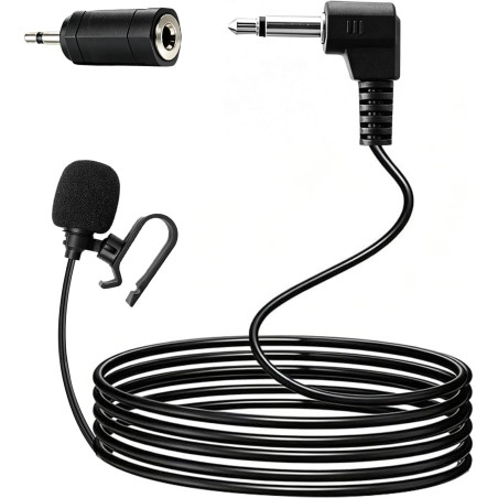 Microphone Voiture 3,5 mm Externe avec Adaptateur 2,5 mm et Pince en U | Microphone Omnidirectionnel pour Autoradio GPRéduction 