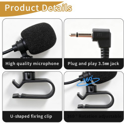 Microphone Voiture 3,5 mm Externe avec Adaptateur 2,5 mm et Pince en U | Microphone Omnidirectionnel pour Autoradio GPRéduction 