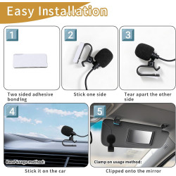 Microphone Voiture 3,5 mm Externe avec Adaptateur 2,5 mm et Pince en U | Microphone Omnidirectionnel pour Autoradio GPRéduction 