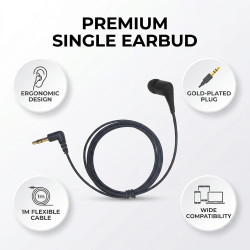 Écouteur Intra-Auriculaire Mono Côté Filaire pour iPhone, iPod, iPad, Samsung, Radio Embout en Silicone sans Late Prise 3,5mm Pl