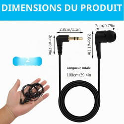 Écouteur Intra-Auriculaire Mono Côté Filaire pour iPhone, iPod, iPad, Samsung, Radio Embout en Silicone sans Late Prise 3,5mm Pl
