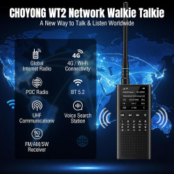 CHOYONG WT2 Talkie-walkie réseau, Radio bidirectionnelle Longue portée avec réception FM/AM/SW, Communication de Groupe POC WiFi
