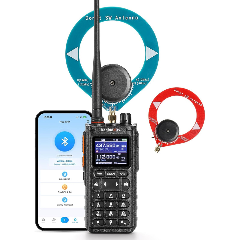 Radioddity GS-10B Pro Talkie-Walkie Radioamateur, 8W Bi-Bande, Spectre Temps Réel, Récepteur HF SSB CW Bande Aviation, Prog App,
