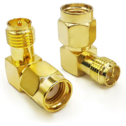 Lot de 2 adaptateurs d'antenne radio SMA coudés, connecteur coaxial SMA à 90 degrés, faible perte RP-SMA femelle vers RP-SMA mâl