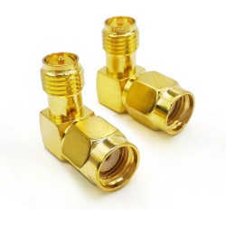 Lot de 2 adaptateurs d'antenne radio SMA coudés, connecteur coaxial SMA à 90 degrés, faible perte RP-SMA femelle vers RP-SMA mâl