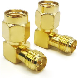 Lot de 2 adaptateurs d'antenne radio SMA coudés, connecteur coaxial SMA à 90 degrés, faible perte RP-SMA femelle vers RP-SMA mâl