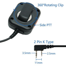Microphone tactique radio bidirectionnel avec volume réglable et port pour écouteurs de 3,5 mm pour radios Baofeng AR-152 NATEFE