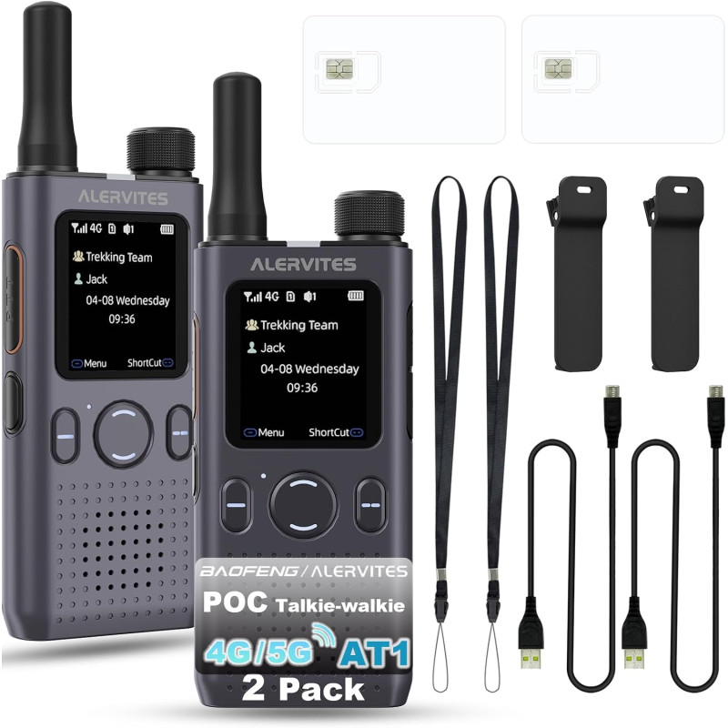 Lot de 2 Talkie-Walkies POC-AT1 Nationwide 4G/5G sans Limite de Distance Réglage de l'application POC Radio bidirectionnelle de 