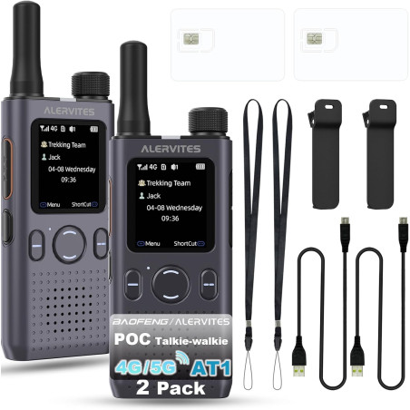 Lot de 2 Talkie-Walkies POC-AT1 Nationwide 4G/5G sans Limite de Distance Réglage de l'application POC Radio bidirectionnelle de 