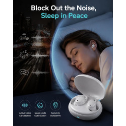 Invisiblefit sleep anc earbuds, réduction de bruit double pour les dormeurs latéraux, écouteurs sans fil compacts, bruit blanc i
