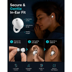 Invisiblefit sleep anc earbuds, réduction de bruit double pour les dormeurs latéraux, écouteurs sans fil compacts, bruit blanc i