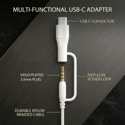 Casque Filaire avec Micro - Jack 3,5mm & Adaptateur USB-C - Pliable & Réglable - Son Stéréo, Commandes Intégrées - pour PC, Smar