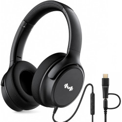 Casque Filaire avec Micro - Jack 3,5mm & Adaptateur USB-C - Pliable & Réglable - Son Stéréo, Commandes Intégrées - pour PC, Smar