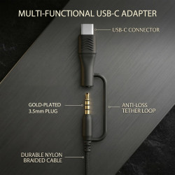 Casque Filaire avec Micro - Jack 3,5mm & Adaptateur USB-C - Pliable & Réglable - Son Stéréo, Commandes Intégrées - pour PC, Smar