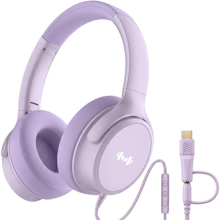 Casque Filaire avec Micro - Jack 3,5mm & Adaptateur USB-C - Pliable & Réglable - Son Stéréo, Commandes Intégrées - pour PC, Smar