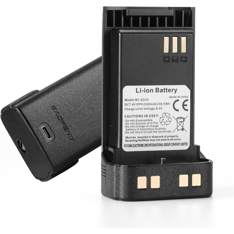 BAOFENG BC-32UV Batterie Li-ion d'origine pour radios DM-32UV et DM-32 2500 mAh haute performance avec fonction de charge USB-C