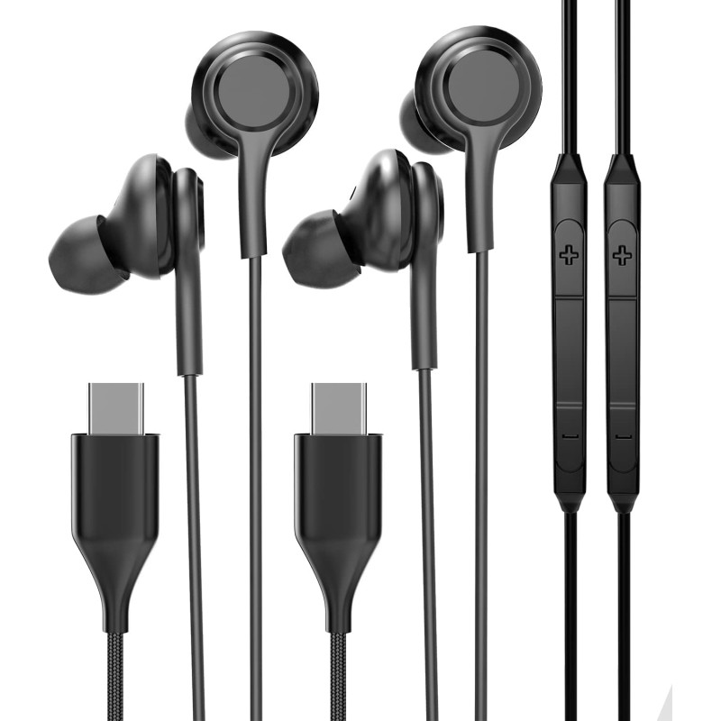 Écouteurs USB C avec Microphone (Lot de 2) pour Pixel 7 Pro Compatible avec Samsung Galaxy S20/S21/S22/S23 Ultra/Note 10/20/Fold