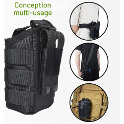Étui Universel pour Talkie Walkie avec Bandoulière, Pochette Radio Molle Grande Capacité pour Ceinture et Équipement Tactique, C