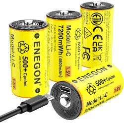 ENEGON Lot de 4 accus Rechargeables Lithium C/LR14 1,5V 7200mWh | Câble charge rapide USB-C, adapté pour lecteurs CD, lampes de 