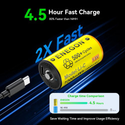 ENEGON Lot de 4 accus Rechargeables Lithium C/LR14 1,5V 7200mWh | Câble charge rapide USB-C, adapté pour lecteurs CD, lampes de 