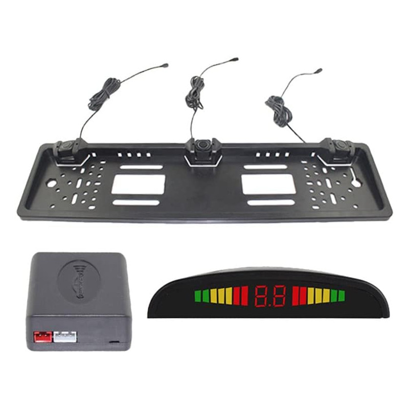 Riloer Radar de recul 12V, Cadre de Plaque d'immatriculation européenne avec 3 capteurs, ABS Noir