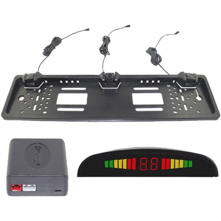 Riloer Radar de recul 12V, Cadre de Plaque d'immatriculation européenne avec 3 capteurs, ABS Noir