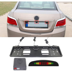 Riloer Radar de recul 12V, Cadre de Plaque d'immatriculation européenne avec 3 capteurs, ABS Noir