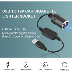 Convertisseur d'adaptateur d'allume-Cigare, Port USB vers câble Prise 12V