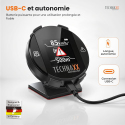 Technaxx détecteur de Radar avec Blitzer.de– Dispositif d’Alerte routière avec écran, alertes de Vitesse et de Danger, Affichage