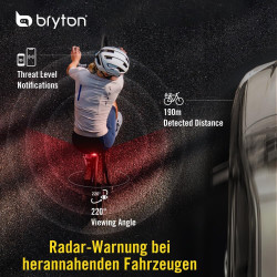 Bryton GARDIA R300D Roue de vélo certifiée StVZO avec feu arrière, modèle Allemand, détection 190 m, Angle de Vue 220°, alertes 