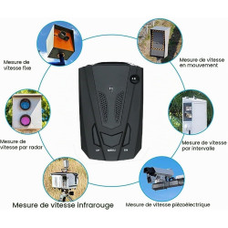 Détecteur de radar de voiture, détecteur laser longue portée avec protection 360 degrés, alertes vocales