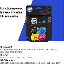 HP 302/304 Noir et Tricolore, B82L1AE, Pack de 2 Cartouches d’Encre Original, Compatible avec Les imprimantes DeskJet 1110, 2130