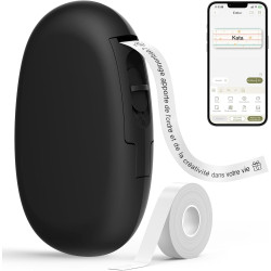 Supvan e10 étiqueteuse bleutooth avec ruban, noir | compatible étiquettes étanches continues&prédécoupées, édition app, recharge