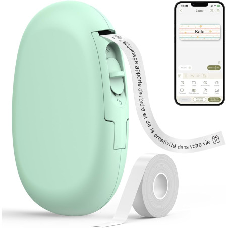 Supvan e10 étiqueteuse bleutooth avec ruban, vert | compatible étiquettes étanches continues&prédécoupées, édition app, recharge