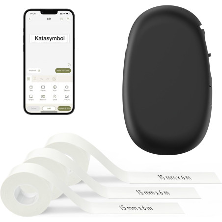 Supvan e10 étiqueteuse bleutooth mini livrée avec 3 rubans, étiquettes étanches, app avec plus de 30 polices et 660+ icônes, san
