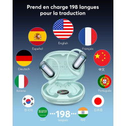 Écouteurs traducteur vocal ai instantané bleutooth 6.1, 198 langues fonction 3 en 1 autonomie 80 heures affaires et études