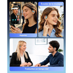 Écouteurs traducteur vocal ai instantané bleutooth 6.1, 198 langues fonction 3 en 1 autonomie 80 heures affaires et études