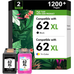 Cartouche 62 XL 62XL Noir et Couleur pour HP62 Pack de 2 Cartouches 5540 | Remplacement pour HP Envy 5540 5640 5547 7645 Officej