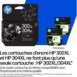 HP 302XL/304XL Noir, B7RT9AE, Cartouche d’Encre Original, Compatible avec Les imprimantes DeskJet 1110, 2130, 2620, 3630, 3720, 