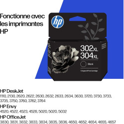 HP 302XL/304XL Noir, B7RT9AE, Cartouche d’Encre Original, Compatible avec Les imprimantes DeskJet 1110, 2130, 2620, 3630, 3720, 