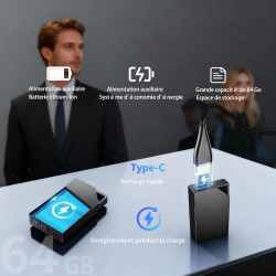 Enregistreur Vocal Espion Discret avec 64 Go de Mémoire, Rechargeable par USB Micro Espion Ecoute a Distance, Mini Dictaphone, E