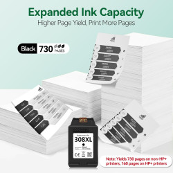 Encre 308XL BK - 730+ Pages, Remplacement pour Originale Cartouche HP 308 Noir, pour HP Envy 6120e 6122e 6132e 6520e 6530e 6532e
