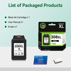 Encre 308XL BK - 730+ Pages, Remplacement pour Originale Cartouche HP 308 Noir, pour HP Envy 6120e 6122e 6132e 6520e 6530e 6532e