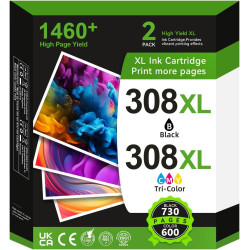308 XL Cartouches d'impression, 308XL Cartouches Noire et Couleur Compatibles avec Originales HP 308 Cartouches d’Encre pour HP 