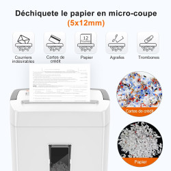Bonsaii Destructeur de Documents 12 Feuilles Micro-Coupe, Bac 21 L | Niveau de sécurité DIN P-4, anti-bourrage, protection therm