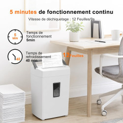 Bonsaii Destructeur de Documents 12 Feuilles Micro-Coupe, Bac 21 L | Niveau de sécurité DIN P-4, anti-bourrage, protection therm